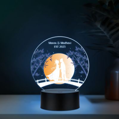 Personalized Moon Led Night Lamp Customized with Name & Year Couple Nightlight Wedding Anniversary Gift for Couple, Wife, Husband Birthday Gift